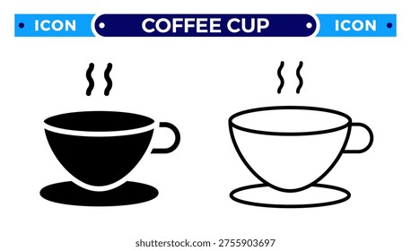 Coffee Cup with Steam for Cafe Break and Morning Beverage Refreshment Vector Icon Set