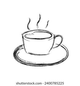 Coffee cup with steam concept. Hand drawn pencil sketch. Isolated hot coffee illustration.