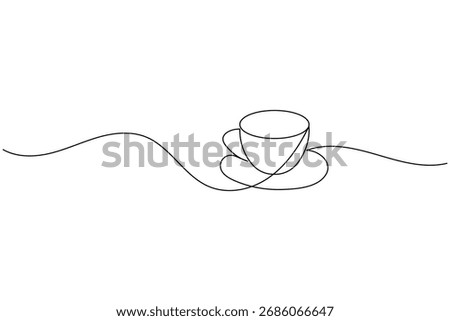 Coffee cup with steam continuous one line drawing minimalist style illustration