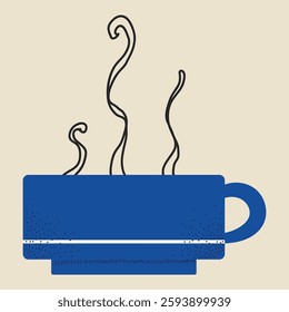 Coffee cup with steam. Flat style. Vector illustration isolated on monochrome background. Element for coffee designs.