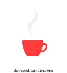 Coffee cup with steam icon in flat style. Vector illustration isolated on white background