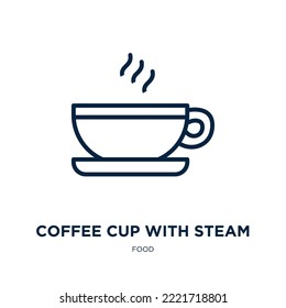 coffee cup with steam icon from food collection. Thin linear coffee cup with steam, cappuccino, mocha outline icon isolated on white background. Line vector coffee cup with steam sign, symbol for web 