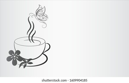 coffee cup with steam line and flower and butterfly,coffee cup shapes,  vector illustration eps10.