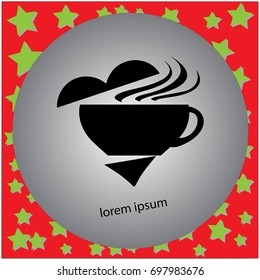 Coffee cup with steam made from heart shape sign vector illustration, isolated on gray background