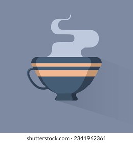 Coffee cup with steam on a gray background.