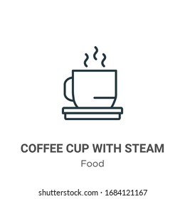 Coffee cup with steam outline vector icon. Thin line black coffee cup with steam icon, flat vector simple element illustration from editable food concept isolated stroke on white background