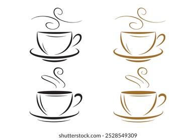 Kaffee-Tasse mit Dampf-Vektor-Kunst-Illustration in der Regel stilisierte und vereinfachte Darstellung einer Kaffeetasse, entworfen mit sauberen Linien und Formen, präsentiert mit schwarz und goldene Farbe.
