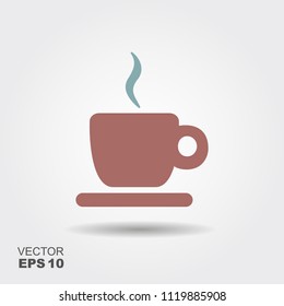 Coffee cup with steam, vector flat icon with shadow