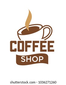 Plantilla de icono de taza de café y vectores de vapor para cafetería o cafetería cafetería