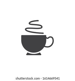Coffee cup with steam vector icon. filled flat sign for mobile concept and web design. Hot tea cup glyph icon. Breakfast symbol, logo illustration. Vector graphics