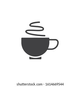 Coffee cup with steam vector icon. filled flat sign for mobile concept and web design. Hot tea cup glyph icon. Breakfast symbol, logo illustration. Vector graphics