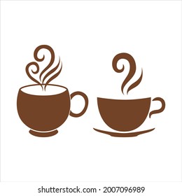 Coffee in cup and steam. Vector Icon illustration isolated