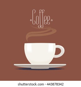 Coffee cup with steam vector illustration, design element, icon, background. Cappuccino, espresso image