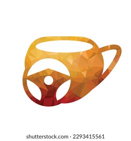 Coffee cup with steering wheel icon. Flat color design. Vector illustration.