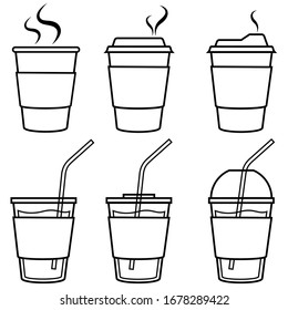 Coffee Cup Stencil Outline Set Vector on White