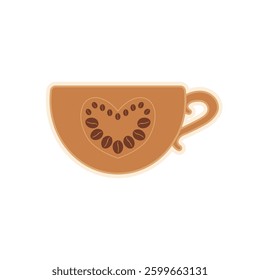 Coffee cup sticker, flat vector illustration, isolated on transparent background. Kitchenware, accessories. Label, emblem, sign for menu, cafeteria.