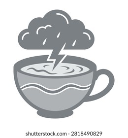 A coffee cup with a stormy cloud and lightning bolt, representing a bad day or turbulent morning
