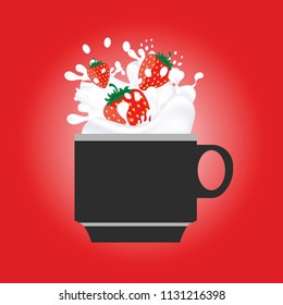 coffee cup with strewberry red color illustration