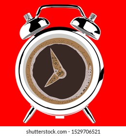 Coffee cup stylized as an alarm clock. Time to wake up
