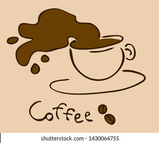Coffee cup. Stylized drawing and text
