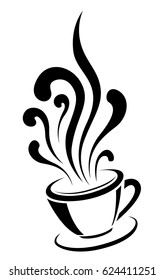 Coffee cup with stylized steam hand drawn vector illustration isolated on white background