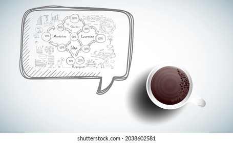 Coffee cup  for success with plan,think,search,analyze,communicate, futuristic idea innovation technology modern.vector