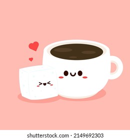 Coffee cup and Sugar cube character design. cartoon vector.