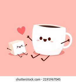Coffee cup and Sugar cube character design. cartoon vector.