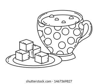 Coffee cup and sugar cube vector design