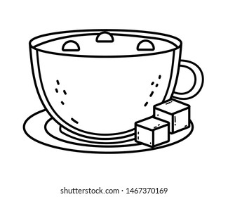 Coffee cup and sugar cube vector design