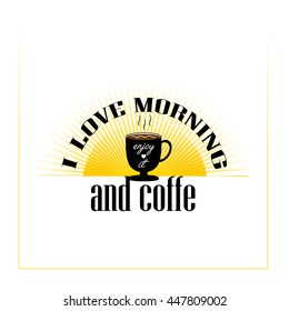 Coffee cup and sun rise print image isolated.