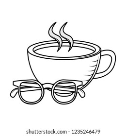 Coffee cup and sunglasses black and white