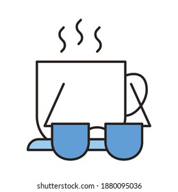coffee cup and sunglasses line and fill style icon vector illustration design