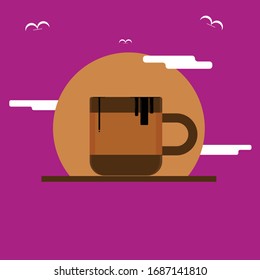 Coffee cup with sunset background