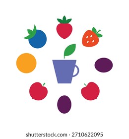 Una taza de café rodeada de una mezcla de uvas