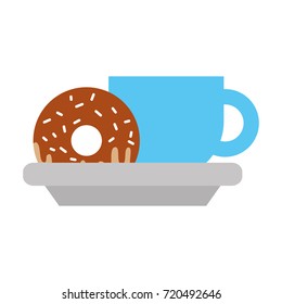 coffee cup and sweet donut in dish food