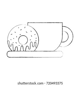 coffee cup and sweet donut in dish food