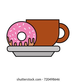 coffee cup and sweet donut in dish food