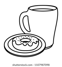 coffee cup with sweet donuts