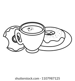 coffee cup with sweet donuts