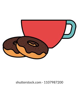 coffee cup with sweet donuts