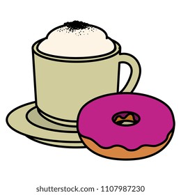 coffee cup with sweet donuts