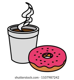 coffee cup with sweet donuts
