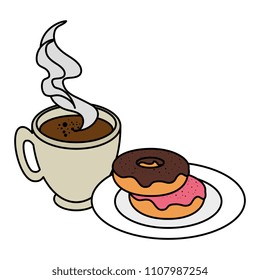 coffee cup with sweet donuts