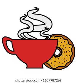 coffee cup with sweet donuts