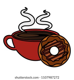 coffee cup with sweet donuts