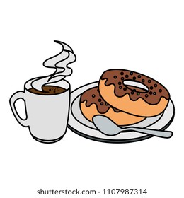 coffee cup with sweet donuts