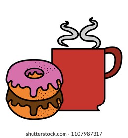 coffee cup with sweet donuts