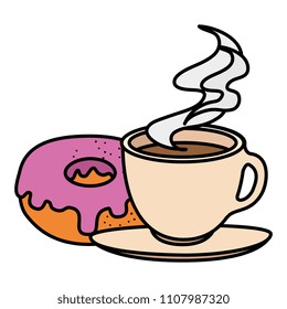 coffee cup with sweet donuts