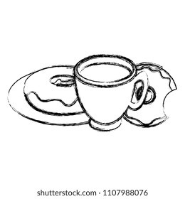 coffee cup with sweet donuts